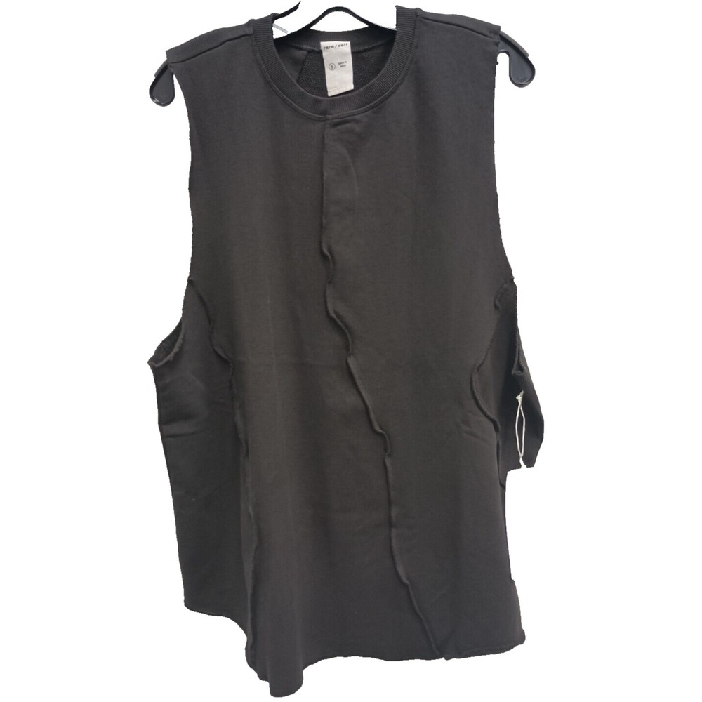 Rare/Self Tank Top Womens  XL Black Sanded Mixed Knit Grunge Minimalist NEW